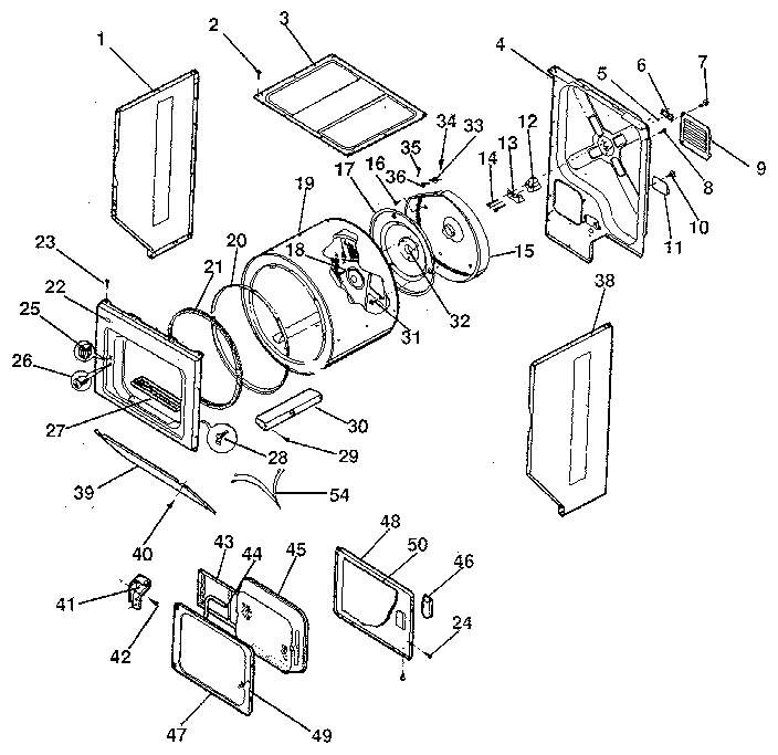 Dryer-cabinet, drum, heater