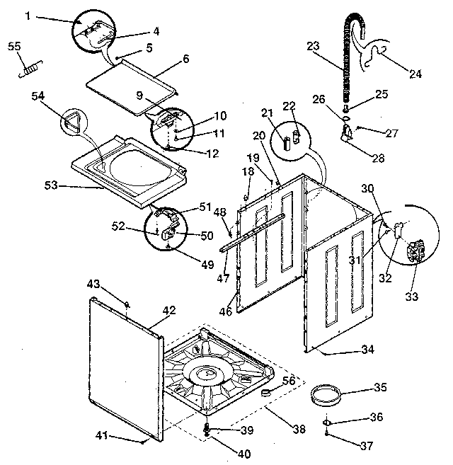 Washer-cabinet, top panel, base