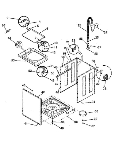 Washer-cabinet, top panel, base