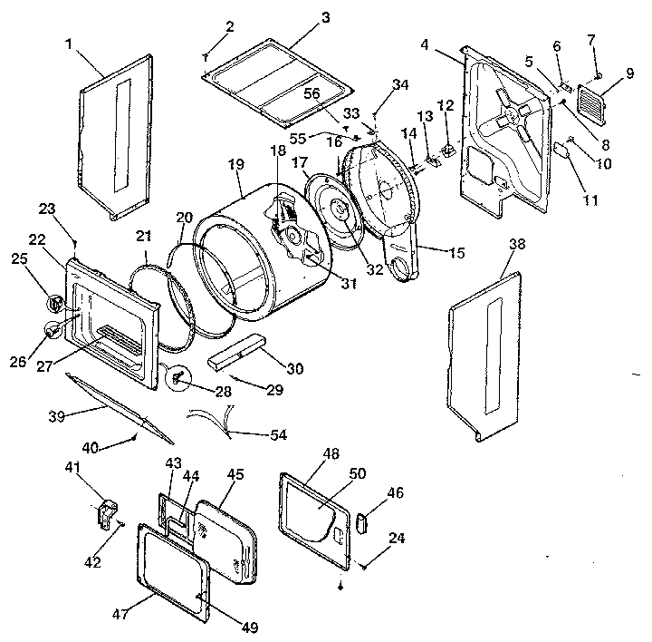 Dryer, cabinet, drum, heater