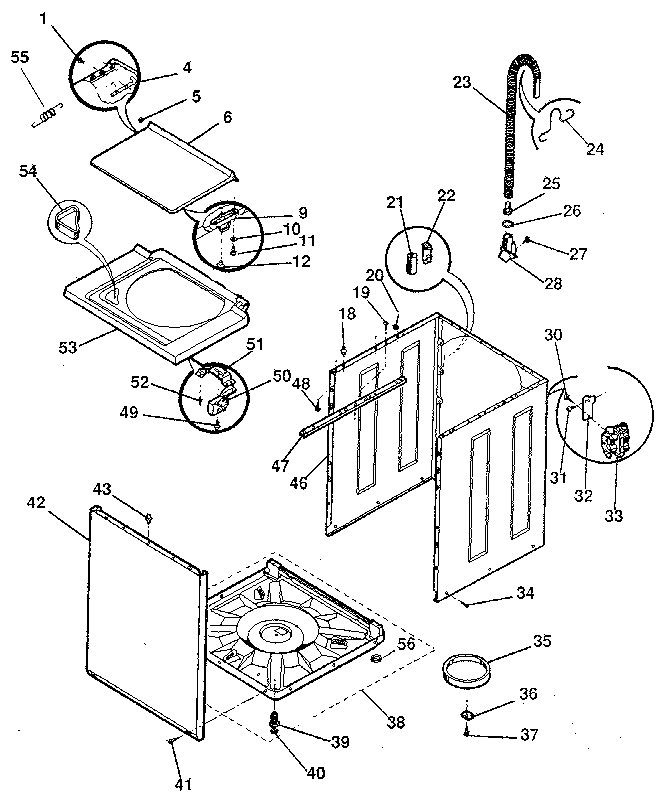 Washer-cabinet, top panel, base