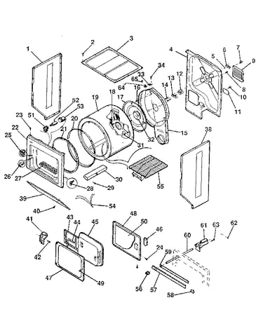 Dryer, cabinet, drum, heater
