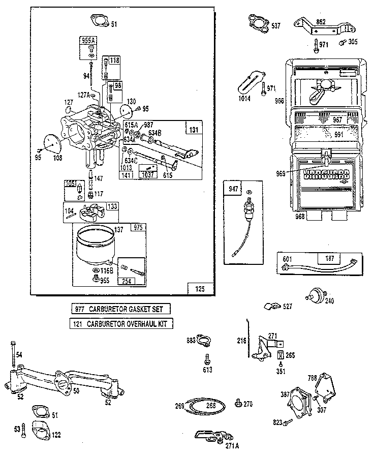 Base air cleaner and carburetor assembly