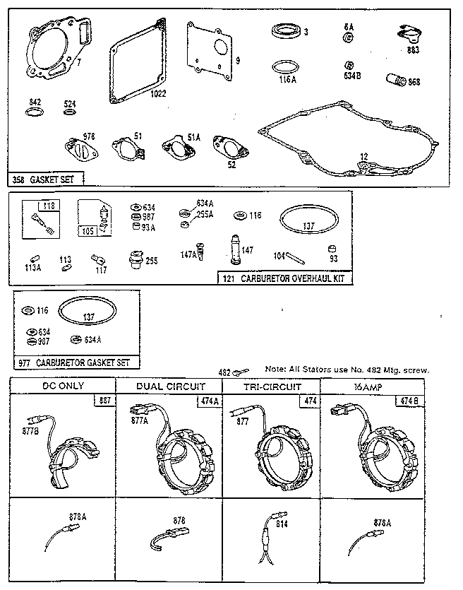Gasket set and stator assembly