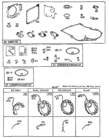 Gasket set and stator chart