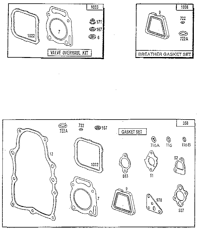 Gasket set/valve overhaul kit/breather gasket set