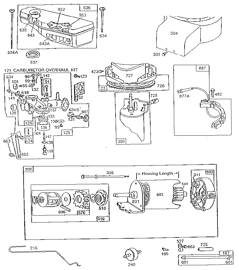 CARBURETOR, AIR CLEANER, MOTOR, AND DRIVE ASSEMBLY