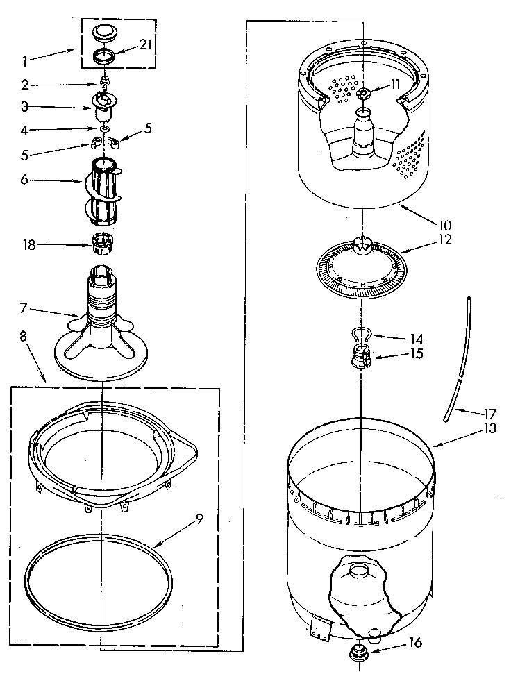 Agitator, basket and tub