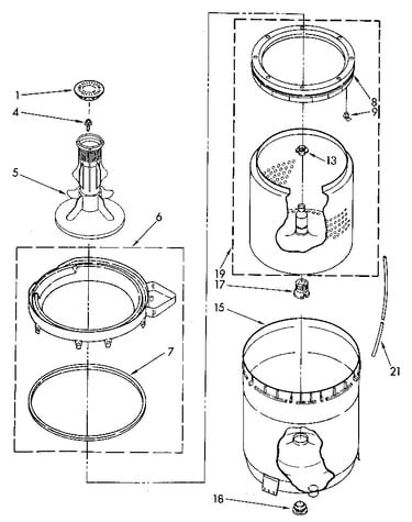 Agitator, basket and tub