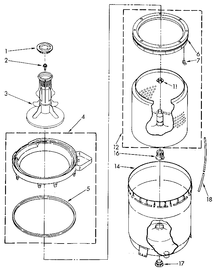 Agitator, basket and tub