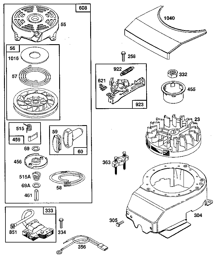 REWIND STARTER AND BLOWER HOUSING