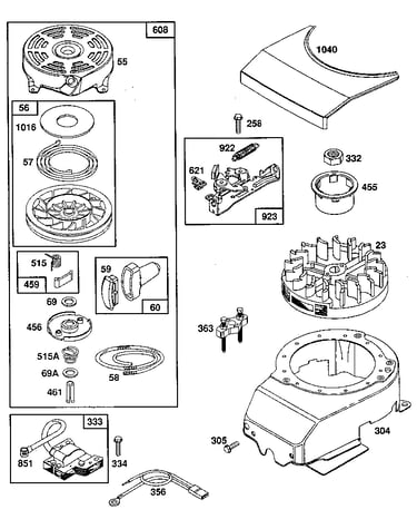 Rewind starter and blower housing