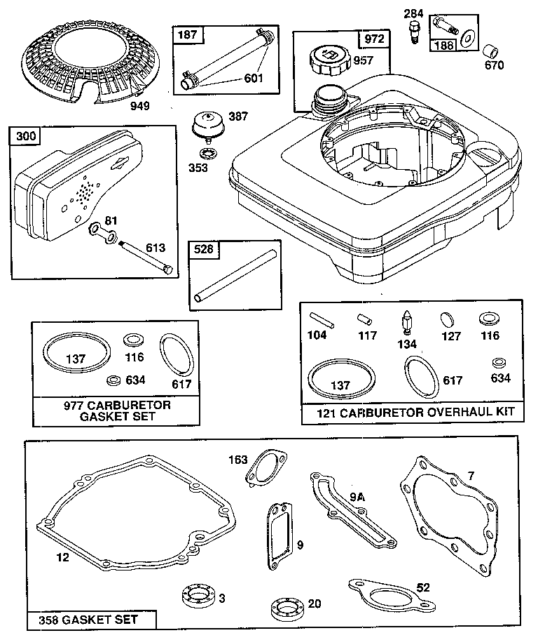 FUEL TANK ASSEMBLY/CARBURETOR OVERHAUL KIT/CARBURETOR GASKET SET