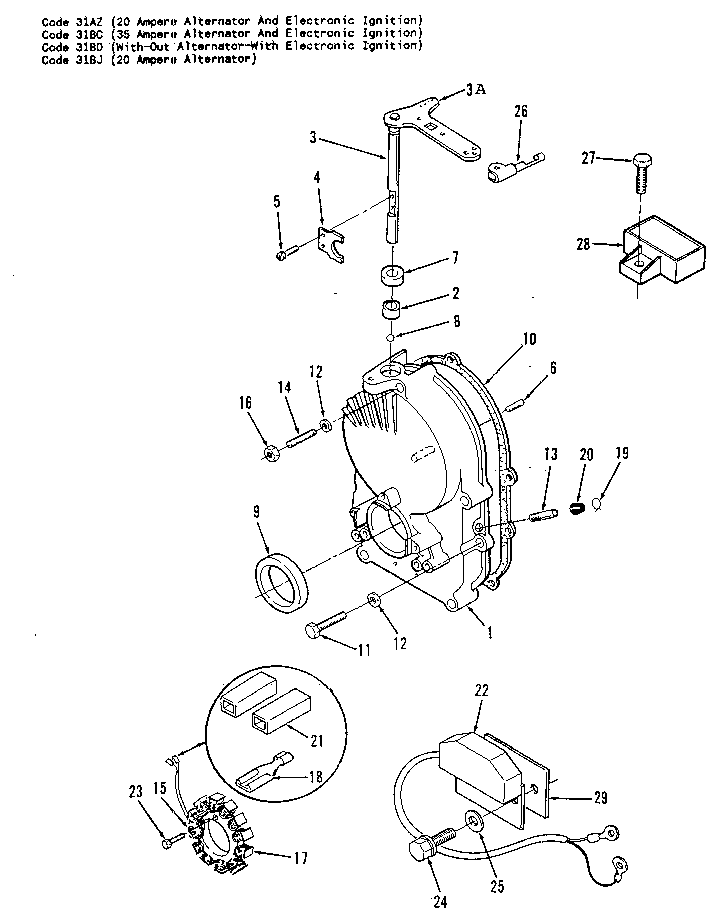 GEARCASE, IGNITION CONTROL, ALTERNATOR AND REGULATOR