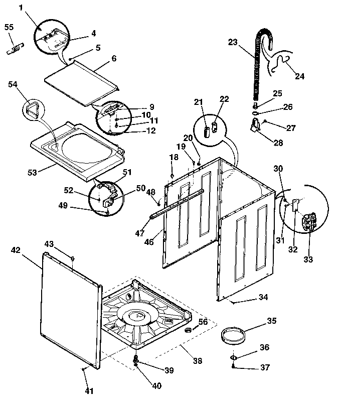 Washer-cabinet, top panel, base