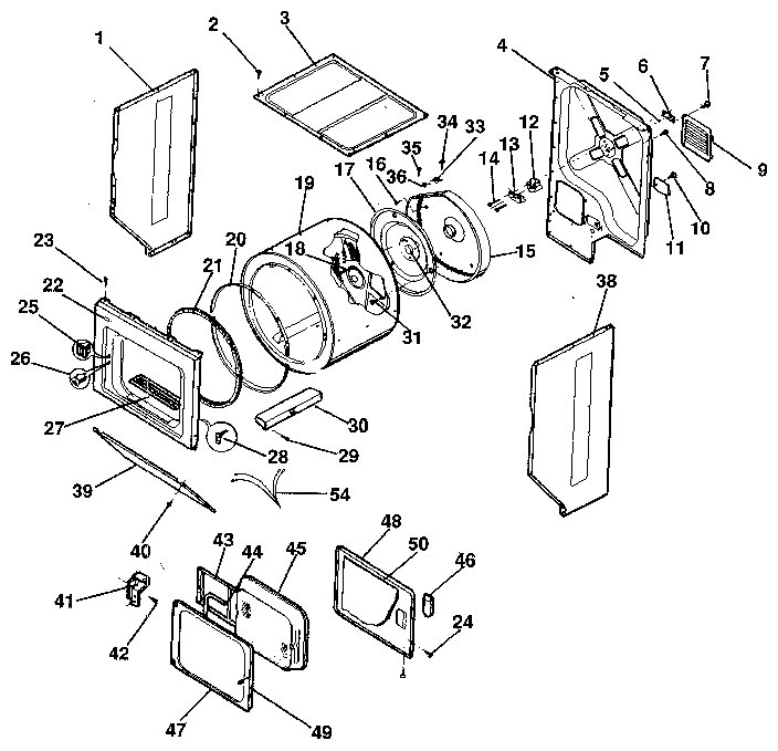 Dryer-cabinet, drum, heater