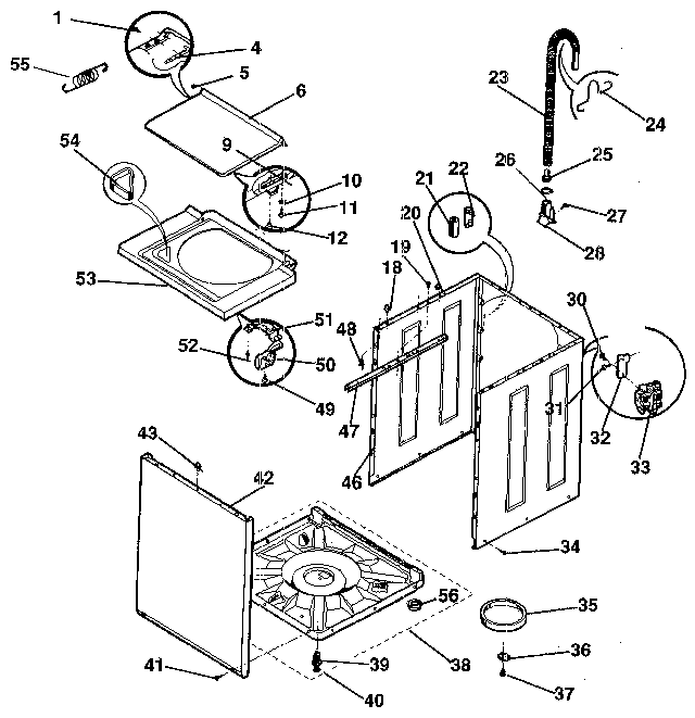 Washer-cabinet, top panel, base