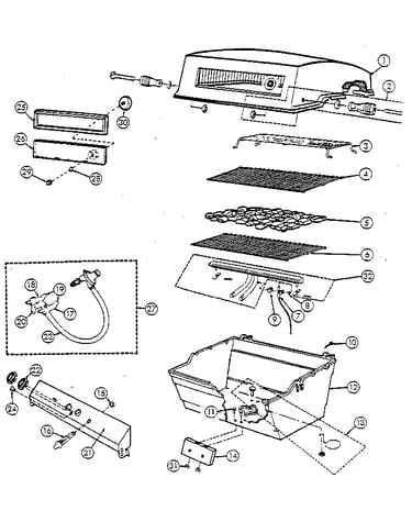 Grill and burner assembly