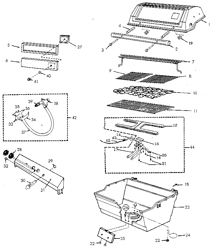 Grill and burner section