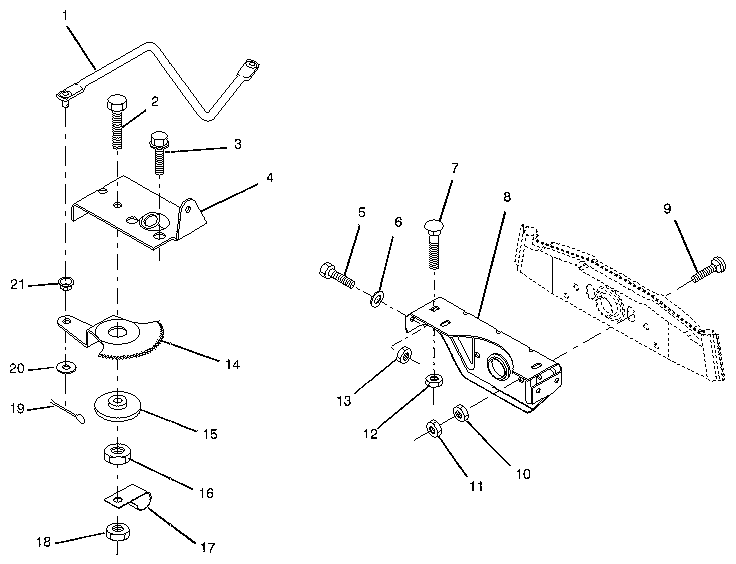 Sector gear/axle support