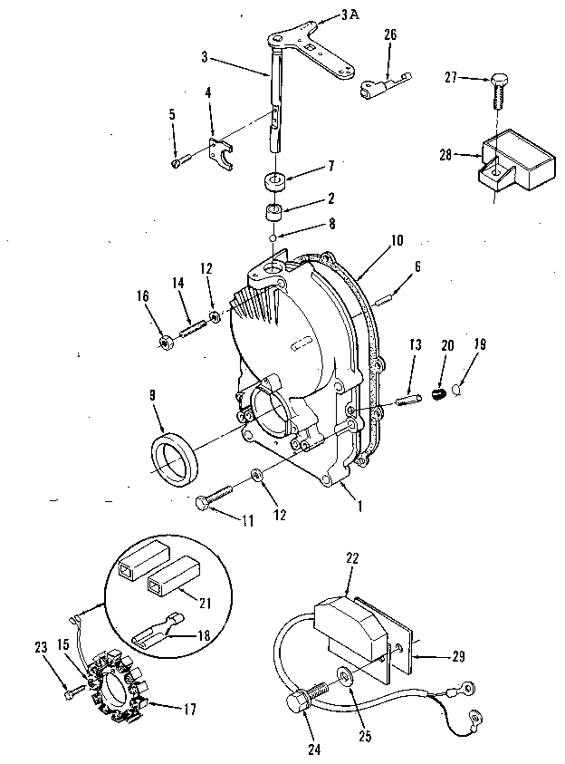 GEARCASE, IGNITION CONTROL, ALTERNATOR AND REGULATOR