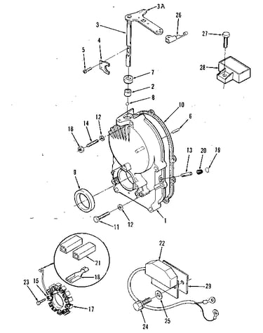 Gearcase, ignition control, alternator and regulator