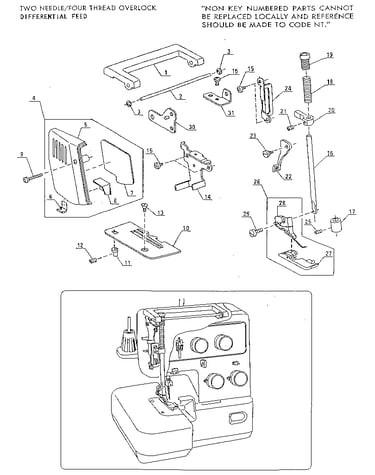 Overlock sew machine, two needle/four thread overlock