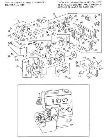 Overlock sew machine, two needle/four thread overlock