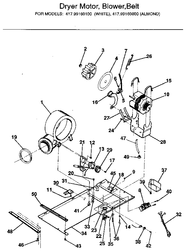 Dryer motor, blower, belt