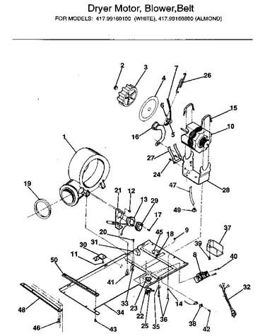 Dryer motor, blower, belt