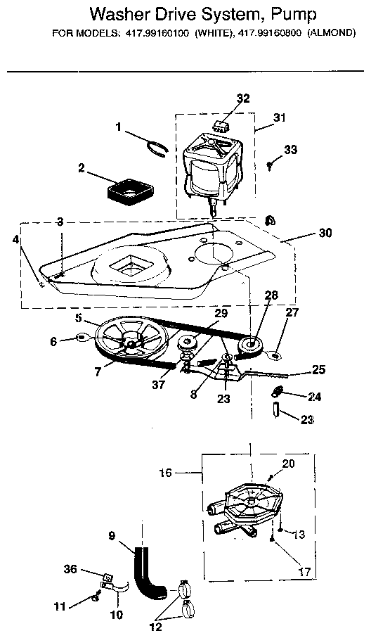 Washer drive system, pump