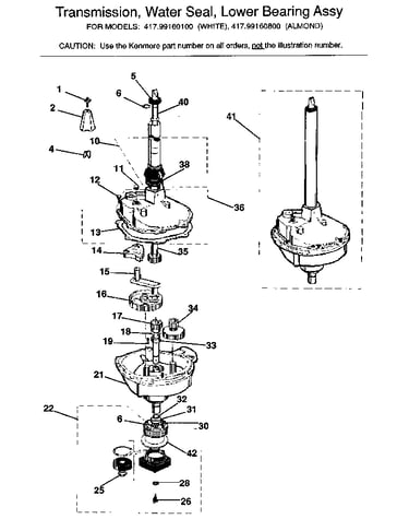 Transmission, water seal, lower bearing assy