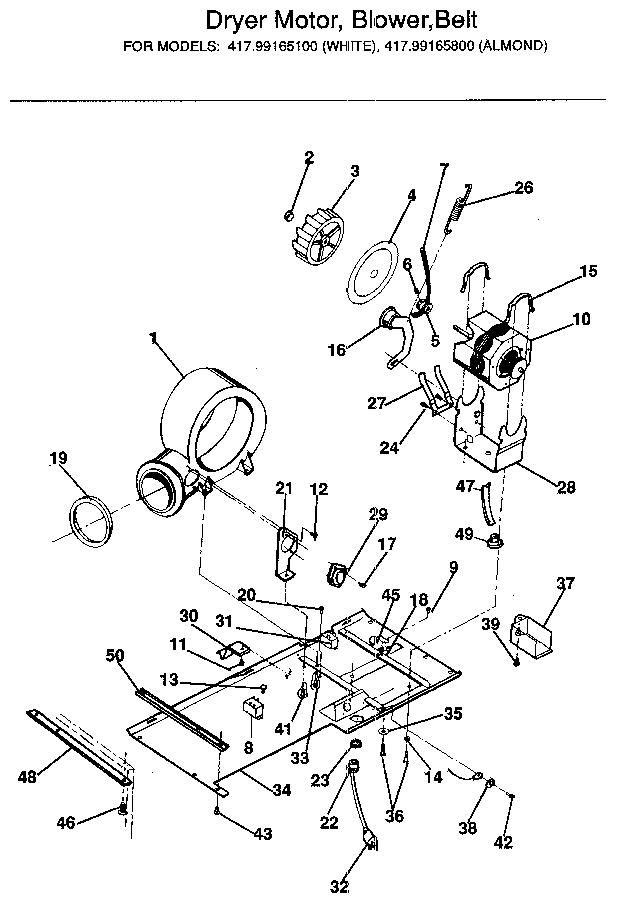 Dryer motor, blower, belt