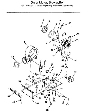 Dryer motor, blower, belt