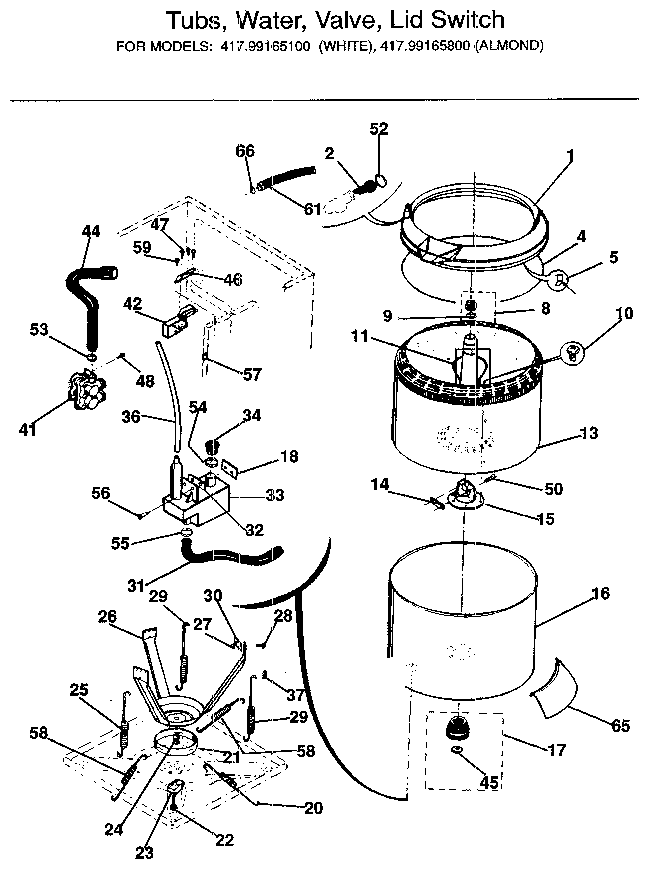 TUBS, WATER, VALVE, LID SWITCH