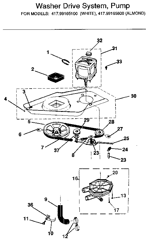 Washer drive system, pump