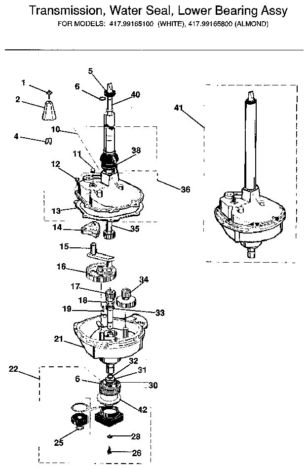 Transmission, water seal, lower bearing assy