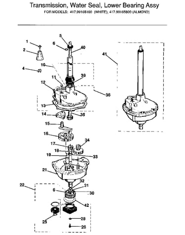 Transmission, water seal, lower bearing assy