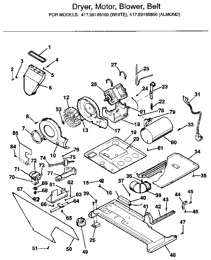 Dryer, motor, blower, belt