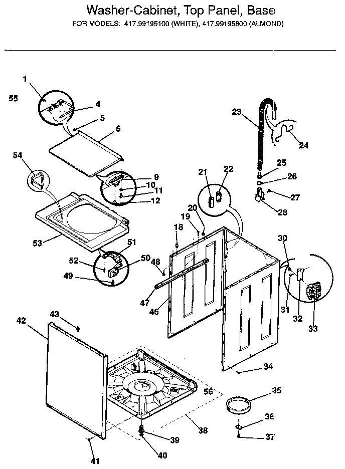 Washer-cabinet, top panel, base