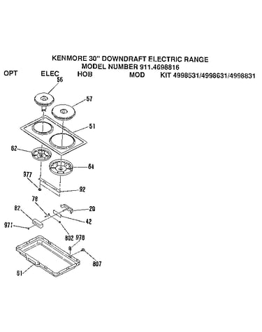 Opt elec hob mod kit 4998531/4998631/4998831