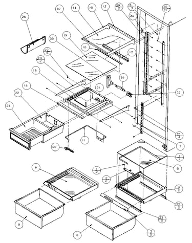 Refrigerator shelving and drawers
