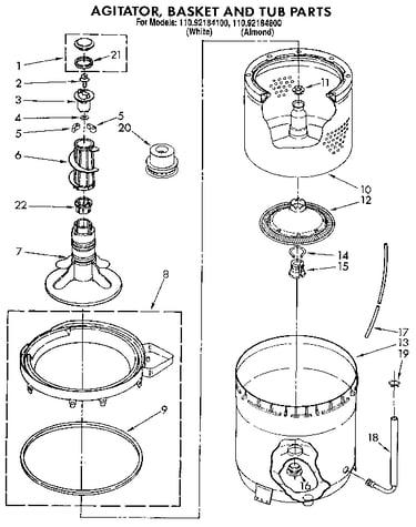 Agitator, basket and tub