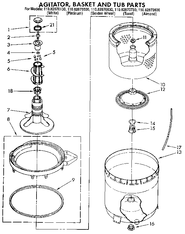 Agitator, basket and tub