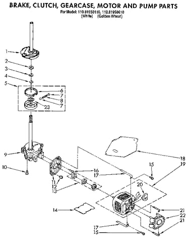 Brake, clutch, gearcase, motor and pump