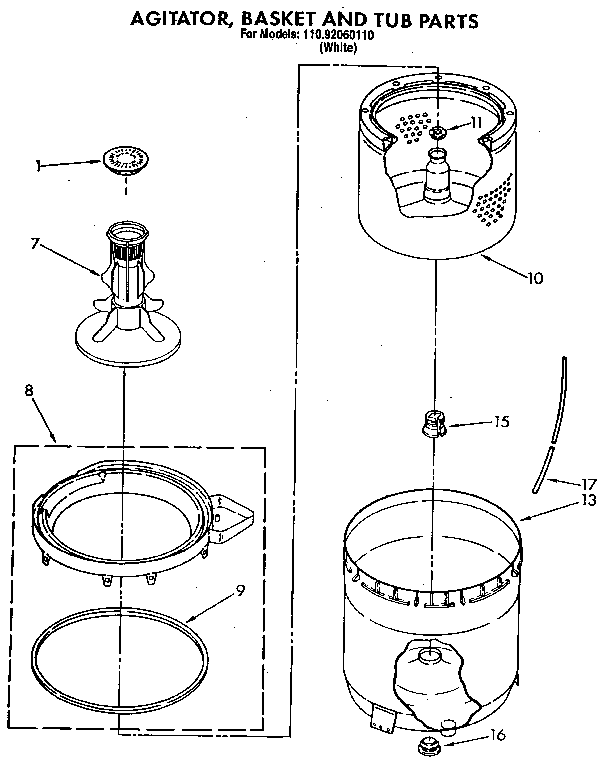 AGITATOR, BASKET AND TUB