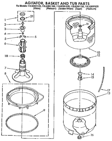 Agitator, basket and tub