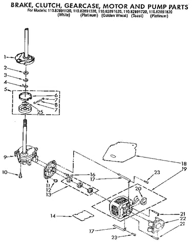 Brake, clutch, gearcase, motor and pump