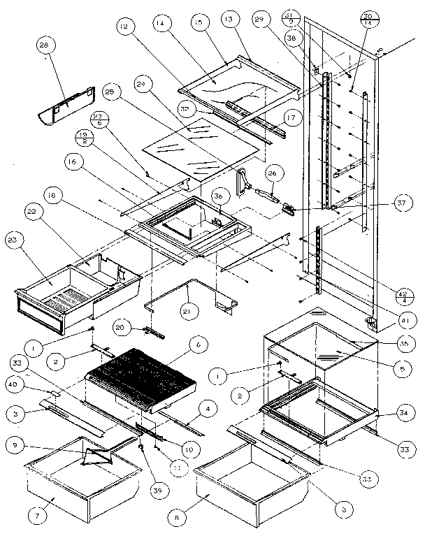 Refrigerator shelving and drawers