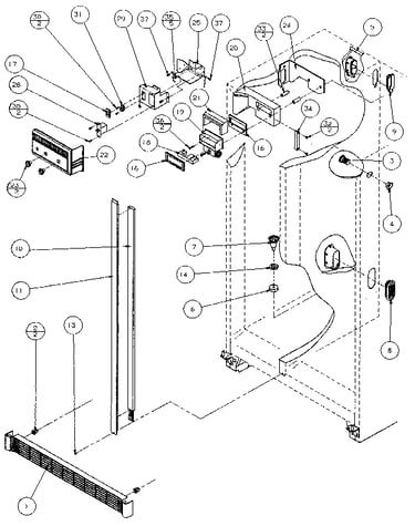 Refrigerator/freezer controls and cabinet